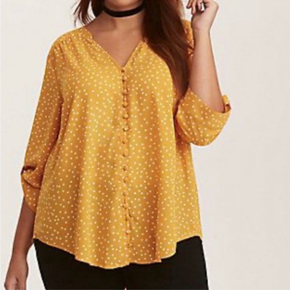 Torrid Yellow Polka Dot Button Down Blouse Size 1X